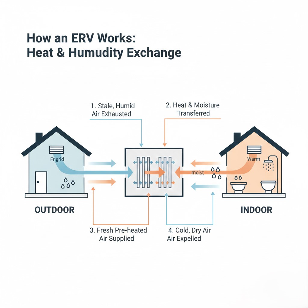 Energy Recovery Ventilator (ERV) system installation for home humidity control