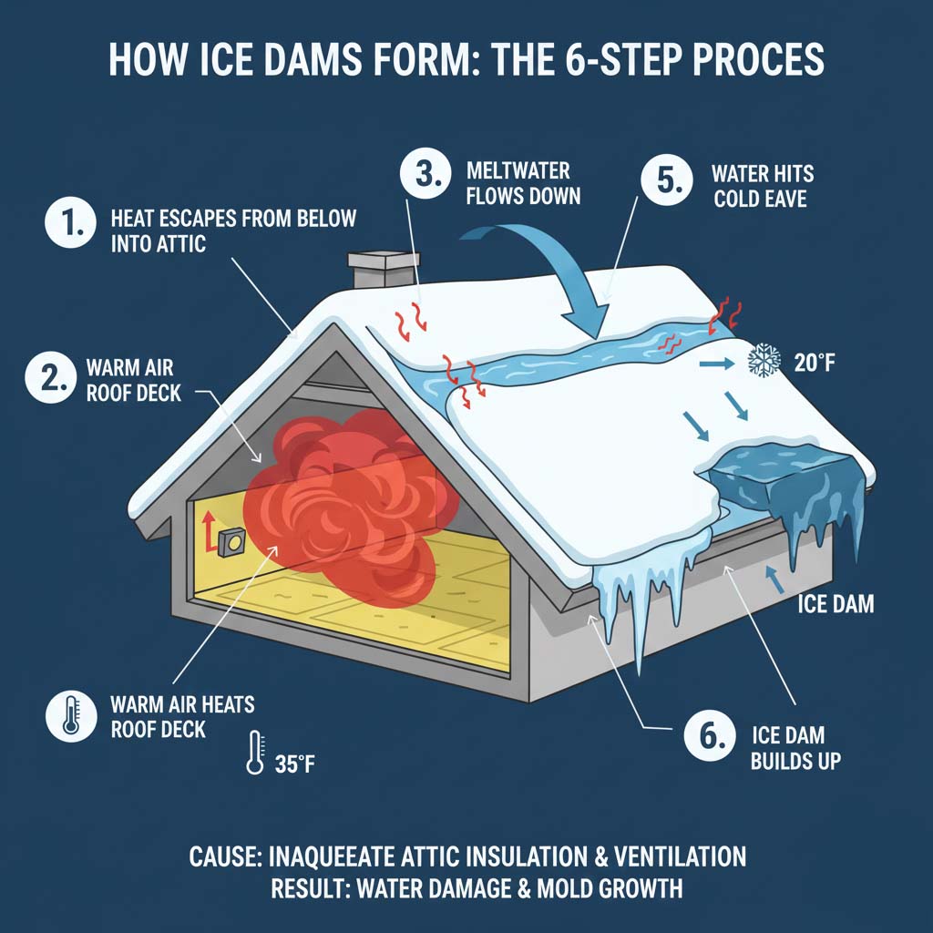 How Ice Dams Form: The 6-Step Process