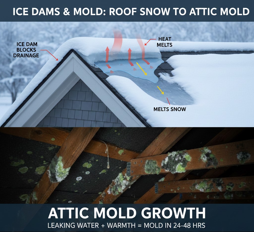 Ice Dams and Mold: How Roof Snow Can Lead to Attic Mold Growth
